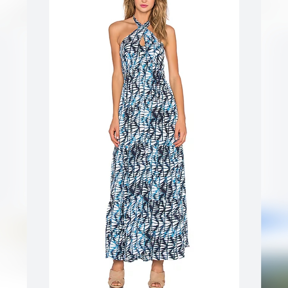 Amour Vert Olive Maxi Dress Revolve 100% Silk Halter Fern Shibori